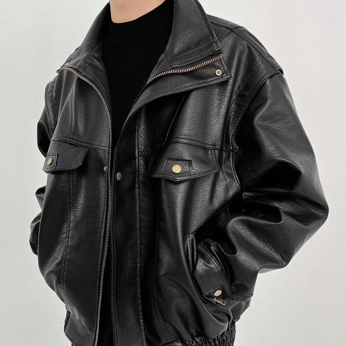 Pu Leather Men's Thickened Bik - Vintage Windbreaker Nylon ulasan dan harga
