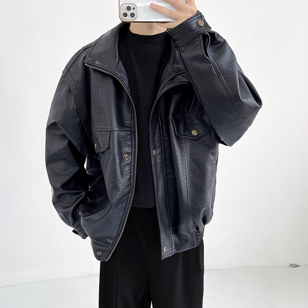 Pu Leather Men's Thickened Bik - Vintage Windbreaker Nylon ulasan dan harga