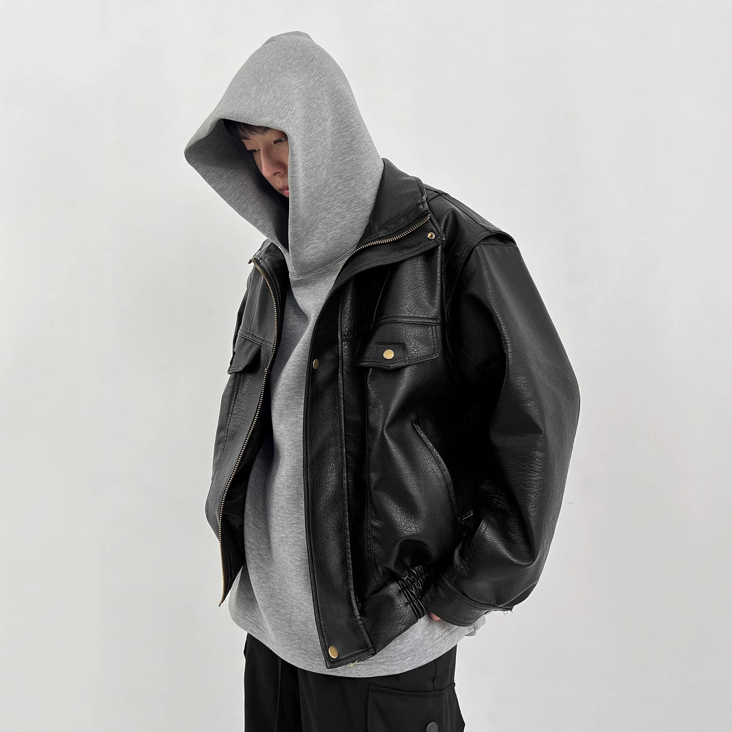 Pu Leather Men's Thickened Bik - Vintage Windbreaker Nylon ulasan dan harga