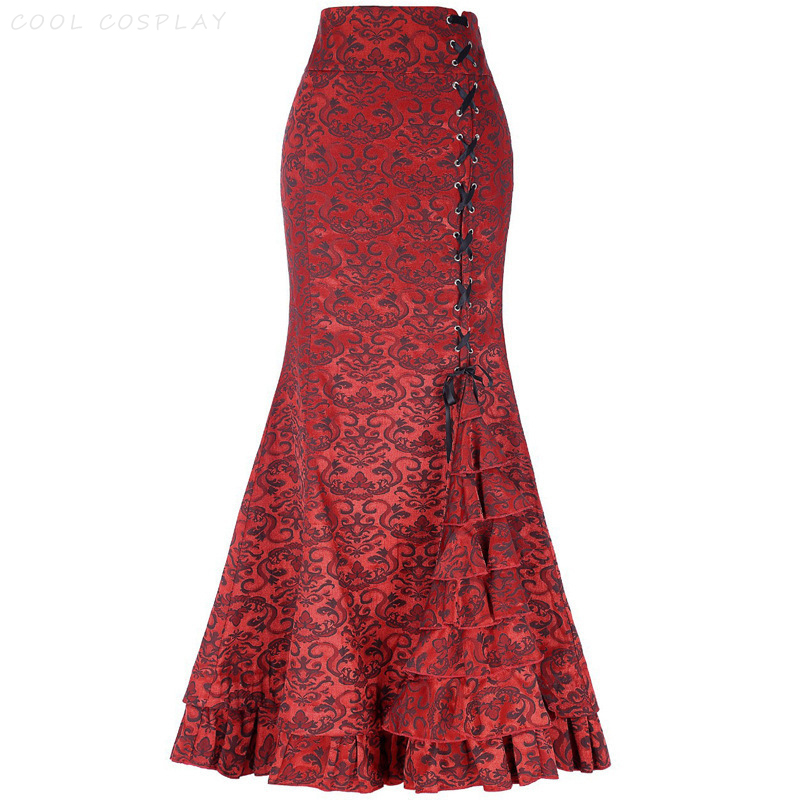 Long Skirts Women Punk Fish Ta - Vintage Fashion Fabrics ulasan dan harga