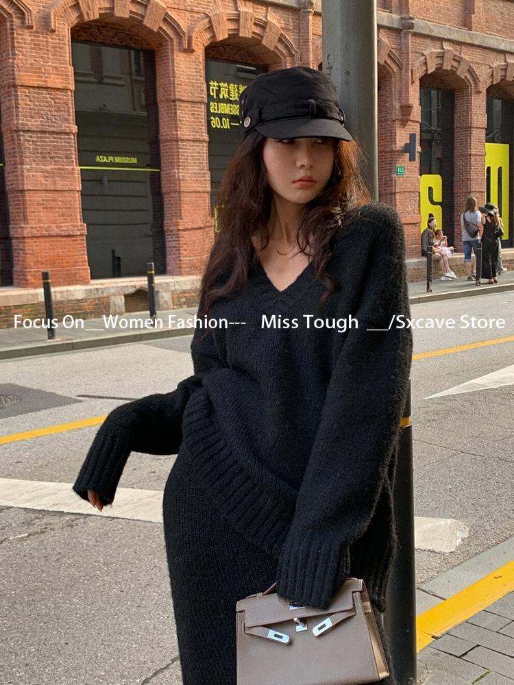Knitted Sweater Set Skirt Wome - Vintage Fashion Fabrics ulasan dan harga